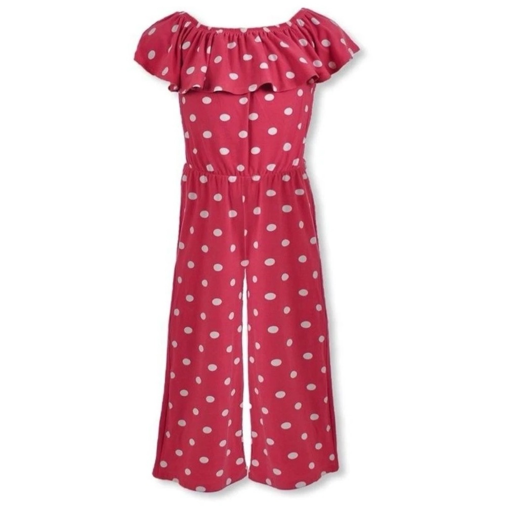 Full Circle Trends Sz M Girls' Polka Dot Off The Shoulder Jumpsuit